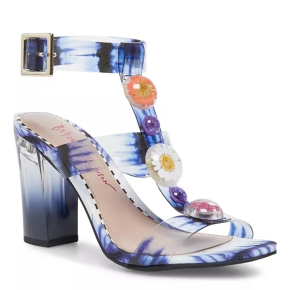 Betsey Johnson Shoes - Betsey Johnson Lennie Flower Floral Sandals Clear Block Heels Gingham Tie Die 7